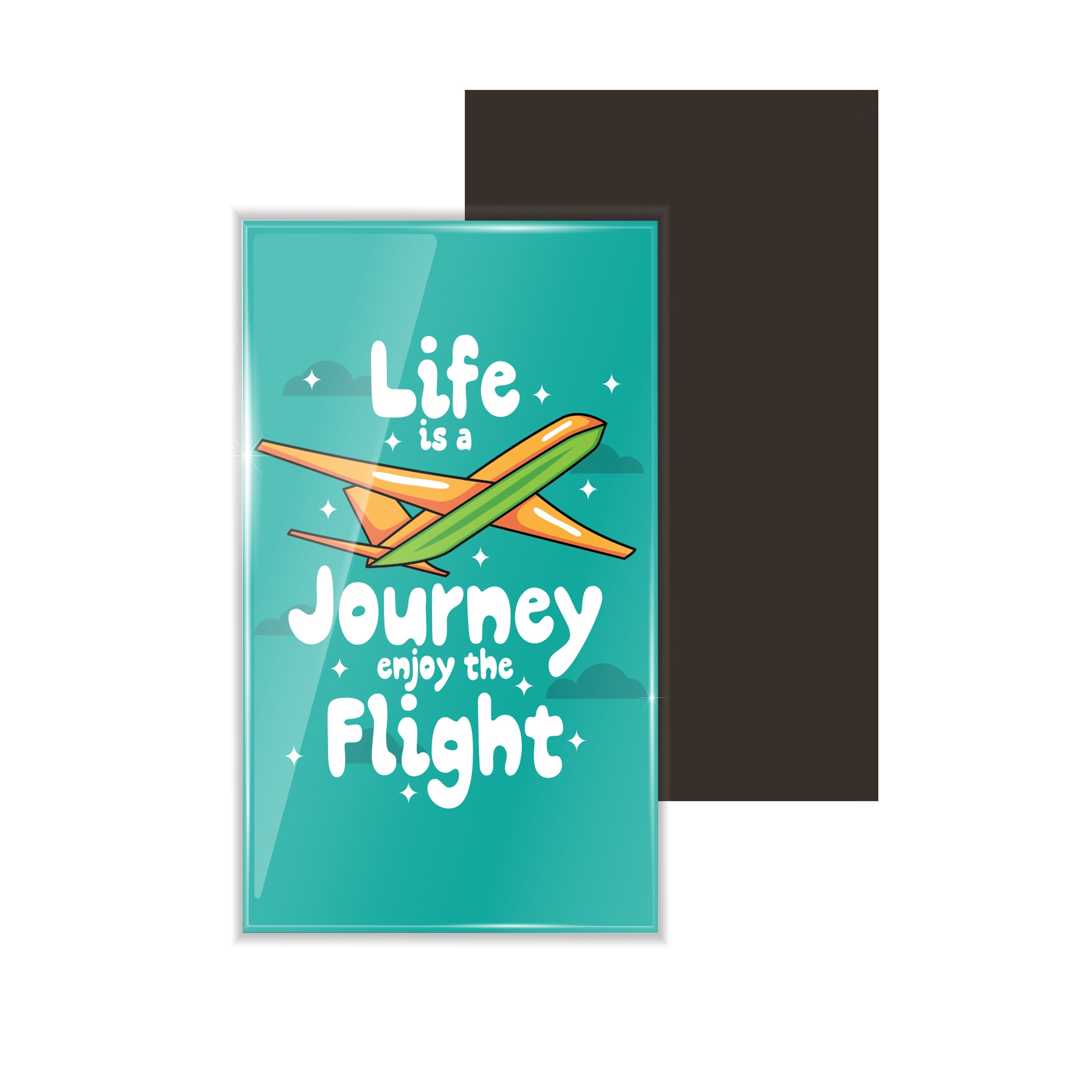 dhcrafts Fridge Magnet Rectangle Acrylic Glass (8.6 x 5.4 cm) Blue Color Travel Life Is A Journey Enjoy The Flight Design Pack of 1